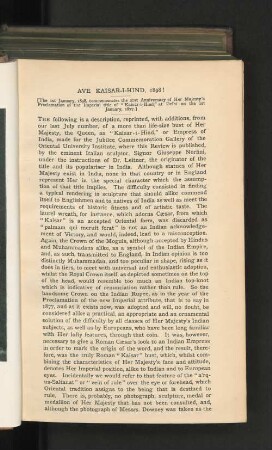 Ave Kaisar-I-Hind, 1898.