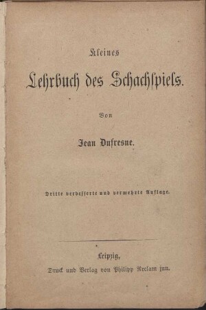 Kleines Lehrbuch des Schachspiels