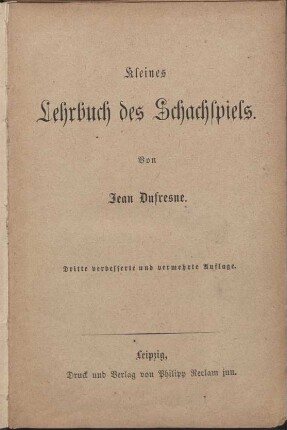 Kleines Lehrbuch des Schachspiels