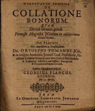 Disputatio Iuridica De Collatione Bonorum