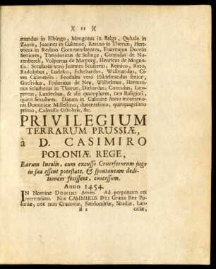 Privilegium Terrarum Prussiae, à D. Casimiro Poloniae Rege, ...