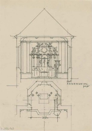 Döllgast, Hans; Possenheim; Evangelische Pfarrkirche - Teil - Grundriss; Schnitt