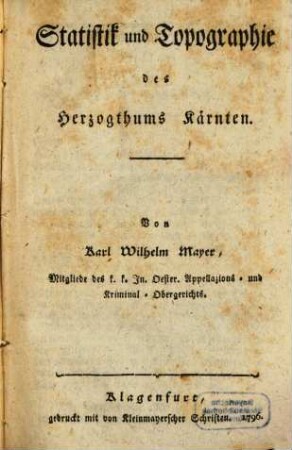 Statistik und Topographie des Herzogthums Kärnten