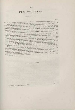 Indice degli articoli.