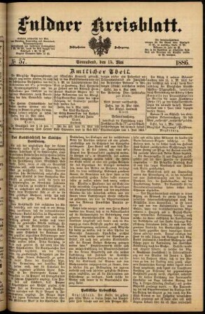 Erste Ausgabe vom Samstag, den 15. Mai 1886.