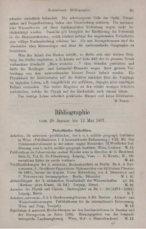 Bibliographie vom 28. Januar bis 13 Mai 1897.