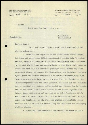 G. Rodenwaldt an G. Karo