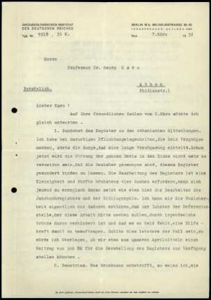 G. Rodenwaldt an G. Karo
