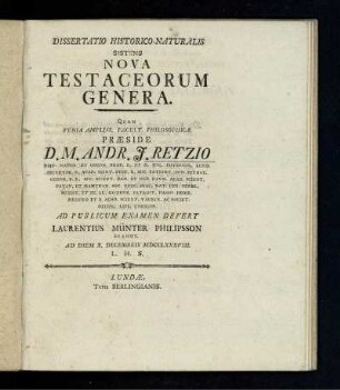 Dissertatio historico-naturalis sistens nova testaceorum genera