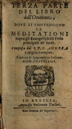 Meditationi Sopra Tvtti Gli Evangelii Dell'Anno, 3. Dove Si Contengono Le Meditationi Sopra gli Evangelii delle Feste principali de'Santi