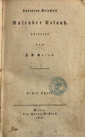 Lodovico Ariosto's Rasender Roland, 1