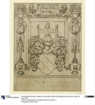 Wappen mit schrägem Streif und Halbfigur auf dem Helm
