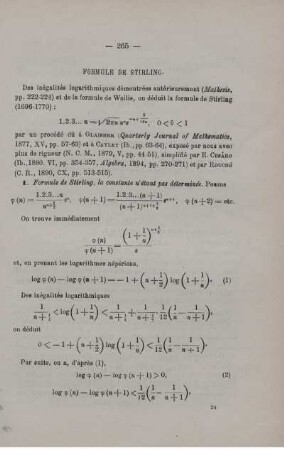 FORMULE DE STIRLING.