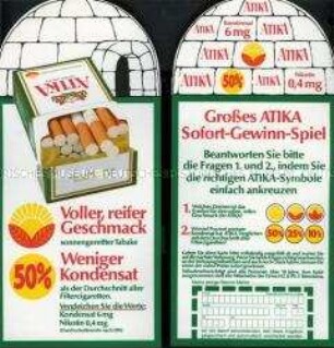 Werbezettel (Gewinnspiel) für "Atika"-Zigaretten
