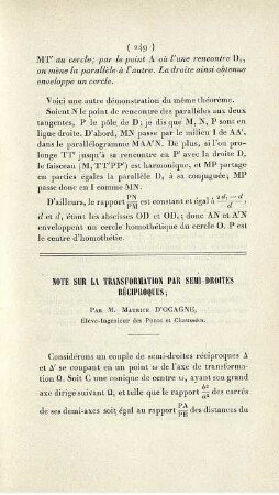 Note sur la transformation par semi - droites réciproques.