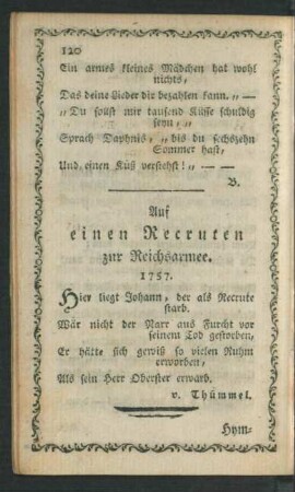 Auf einen Recruten zur Reichsarmee. 1757.