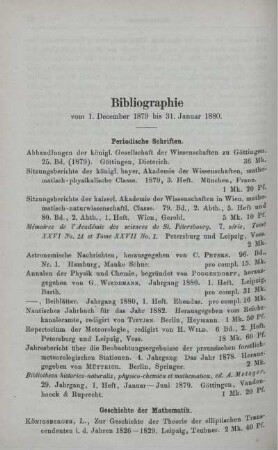 Bibliographie vom 1. December 1879 bis 31. Januar 1880.