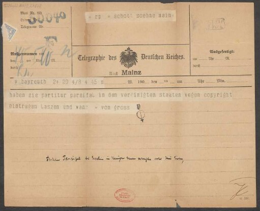 Brief an B. Schott's Söhne : 04.08.1903