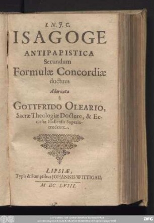 Isagoge Antipapistica : Secundum Formulae Concordiae ductum