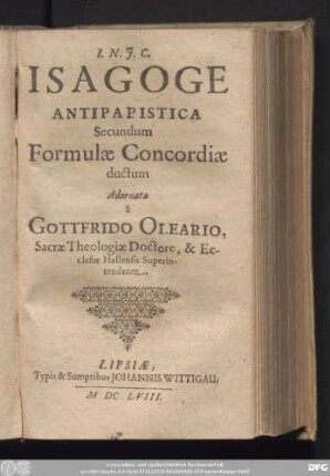 Isagoge Antipapistica : Secundum Formulae Concordiae ductum