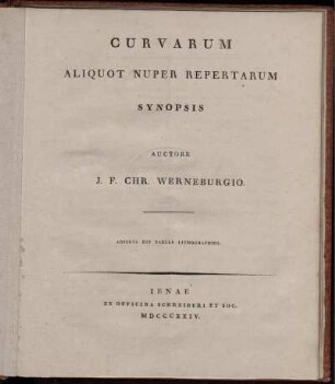 Curvarum aliquot nuper repertarum synopsis : Adjecta est tabula lithographica