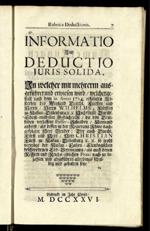 Informatio und Deductio Juris Solida.