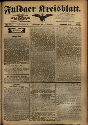 Erste Ausgabe vom Samstag, den 25. November 1905.