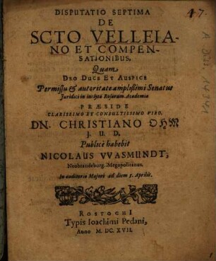 Disputatio ... De Scto Velleiano Et Compensationibus, 7