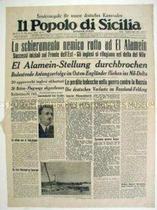 Zweisprachige italienische Tageszeitung für die deutschen Truppen "Il Popolo di Sicilia" überwiegend zu den Kämpfen in Nordafrika (El Alamein)
