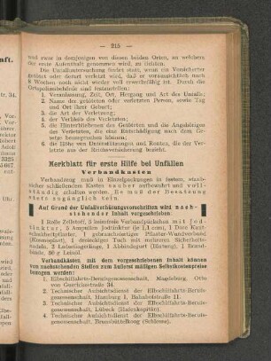 Merkblatt für erste Hilfe bei Unfällen