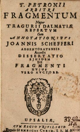 T. Petronii Arbitri[i] Fragmentum Nuper Tragurii Dalmatiae Repertvm