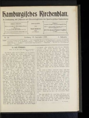 Nr. 38. Hamburg, 19. September 1909. 6. Jahrgang.