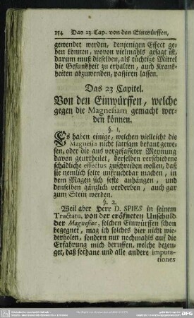 Das 23 Capitel. Von den Einwürffen, welche gege die Magnesiam gemacht werden können