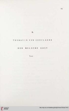B. Thomasin von Zerclaere - Der Welsche Gast: Text
