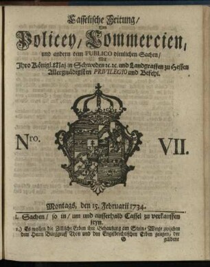 Nro. VII, Montags, den 15. Februarii 1734