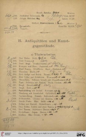B. Antiquitäten und Kunstgegenstände (Nr. 247- 904)