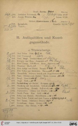 B. Antiquitäten und Kunstgegenstände (Nr. 247- 904)