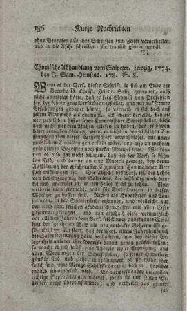Chymische Abhandlung vom Salpeter.