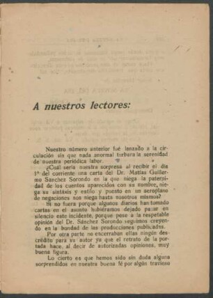 A nuestros lectores