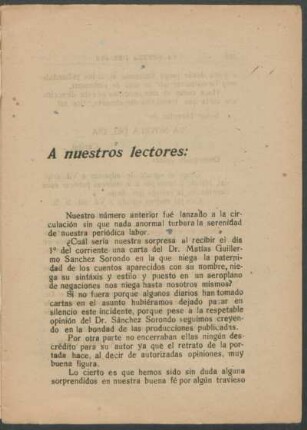 A nuestros lectores