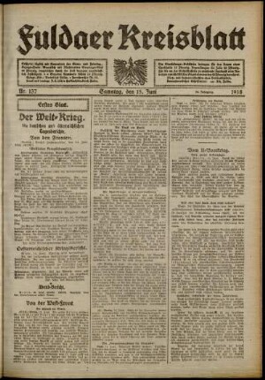 Erste Ausgabe vom Samstag, den 15. Juni 1918.