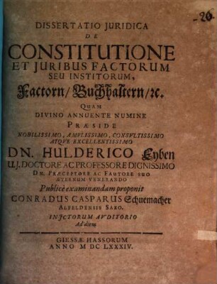 Diss. iur. de constitutione et iuribus factorum seu institorum, Factorn, Buchhaltern, etc.