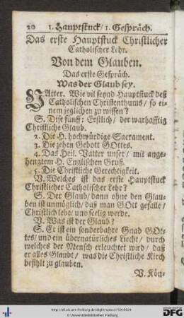 Das erste Hauptstuck Christlicher Catholischer Lehr. Von dem Glauben.