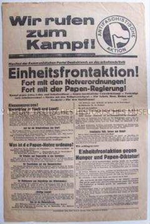 Sonderdruck der KPD mit dem Aufruf zur Einheitsfront