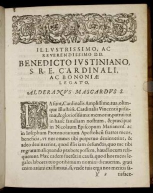 Illustrissimo, Ac Reverendissimo D. D. Benedicto Iustiniano S. R. E. Cardinali Ac Bononiæ Legato.