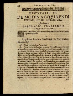 Disputatio VII. De Modis Acquirendi Feudum, Et De Investitura.