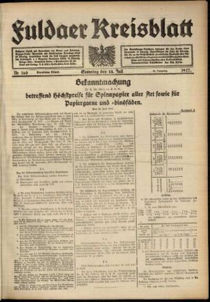 Zweite Ausgabe vom Samstag, den 14. Juli 1917.