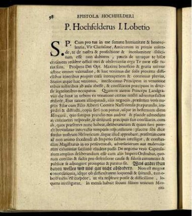 Epistola Pauli Hochfelderi ad Eundem.