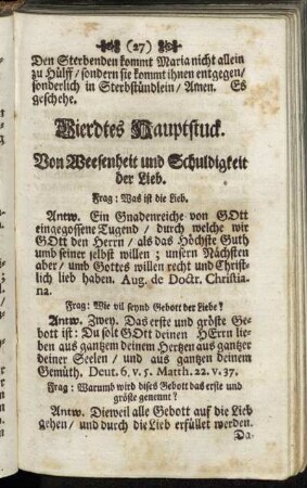 Vierdtes Hauptstuck. Von Weesenheit und Schuldigkeit der Lieb