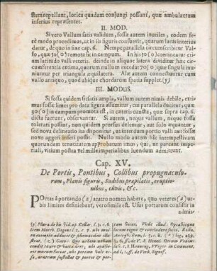 Cap XV. De Portis, Pontibus, Collibus propugnaculorum, Planis figuris, Sudibus præpilatis, eruptionibus, etc.